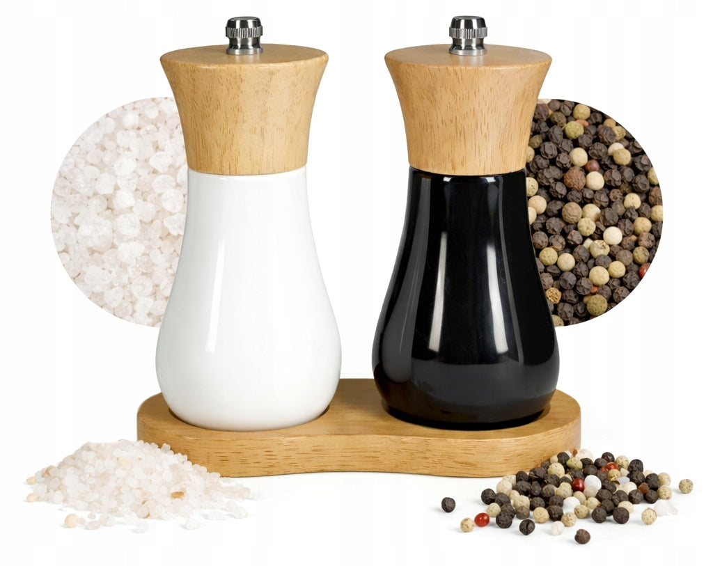 Salt and pepper grinders 2 pcs bamboo white black 14 cm ceramic