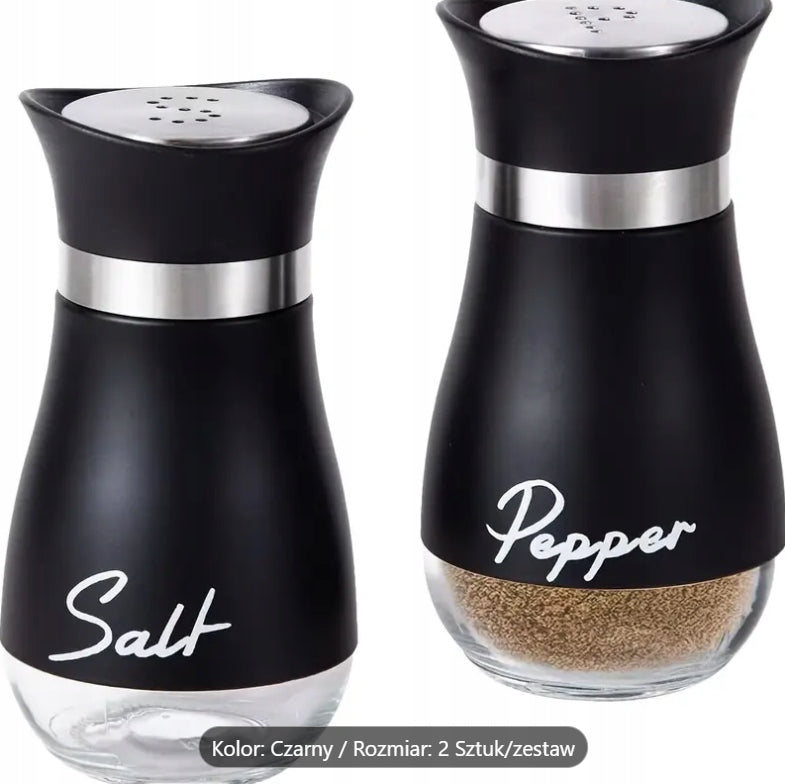 Salt and pepper shaker black set stainless steel glass DIKOM 2pcs.