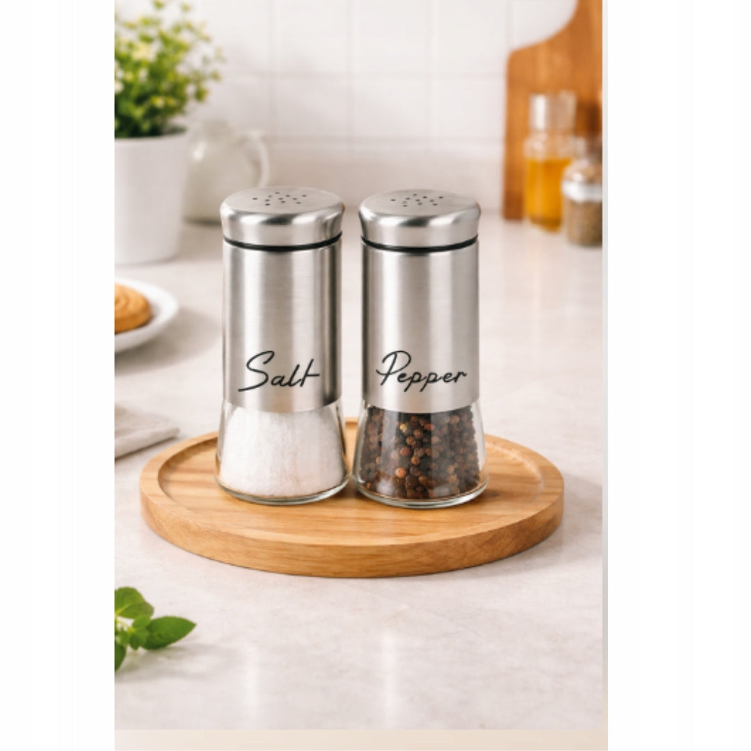Salt and pepper shaker / container for salt and pepper glass set Silver Packaging status original