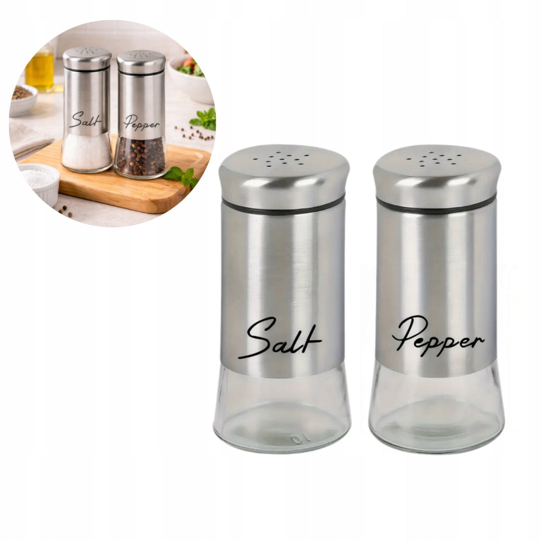 Salt and pepper shaker / container for salt and pepper glass set Silver