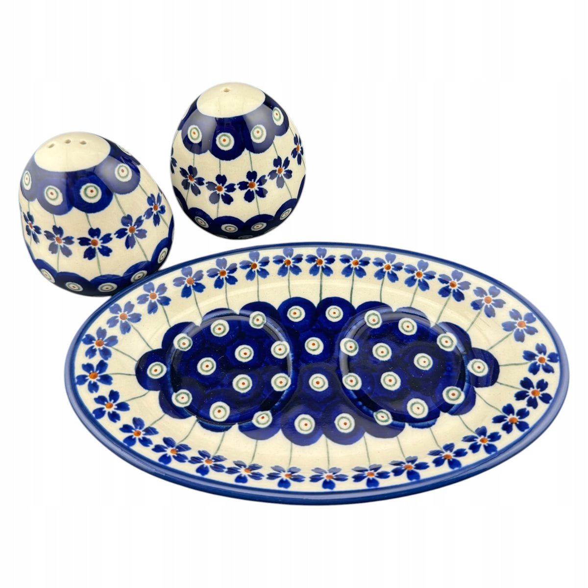 Salt and pepper shaker on a stand 9012 Dec. A-166A Ceramika Bolesławiec Brand Zakłady Ceramiczne "Bolesławiec"