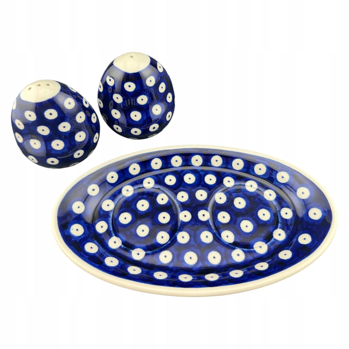 Salt and pepper shaker on stand 9012 Dot D-42 Ceramics Bolesławiec Brand Zakłady Ceramiczne "Bolesławiec"