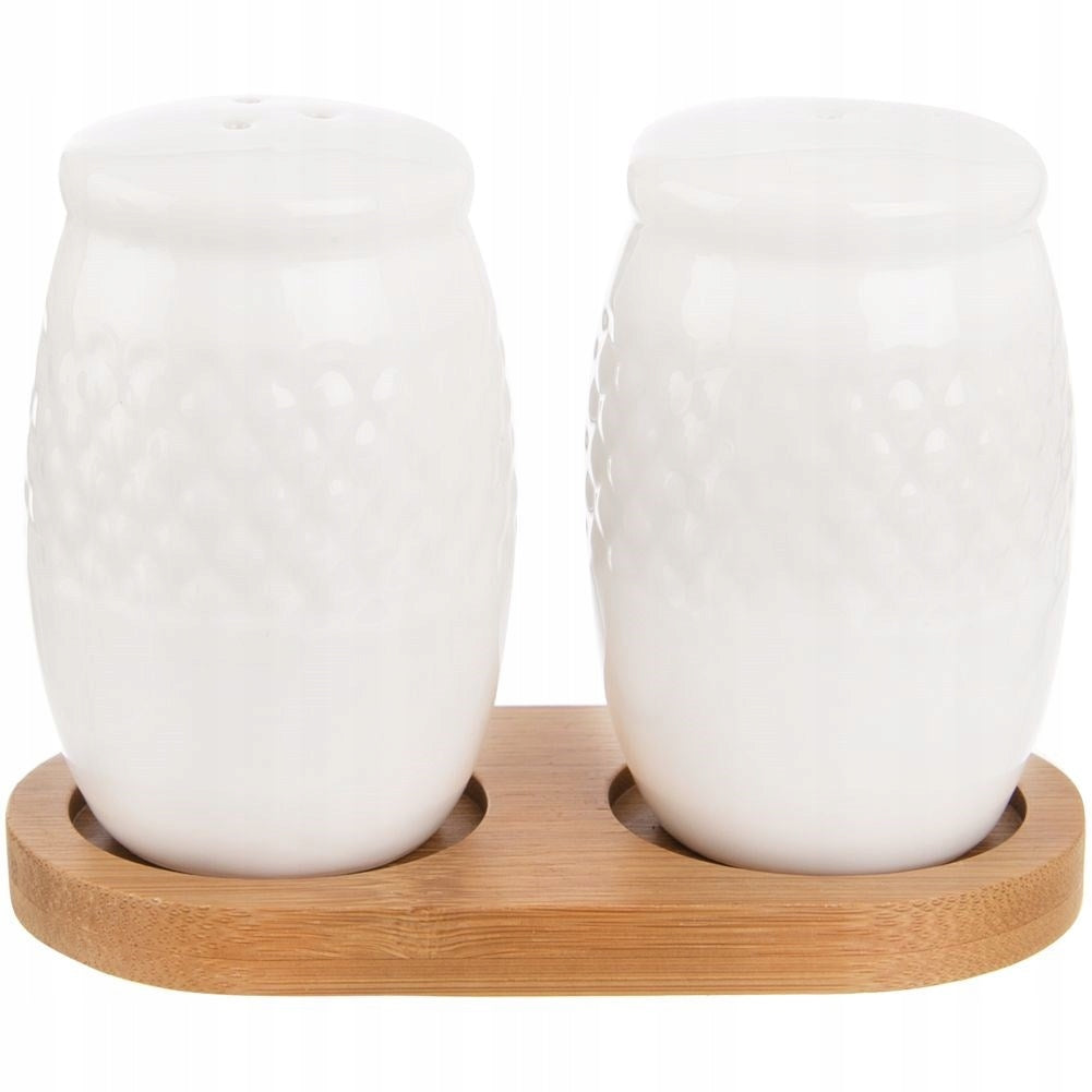 Salt and pepper shaker with porcelain stand WHITELINE 3 el. Kind salt and pepper castors