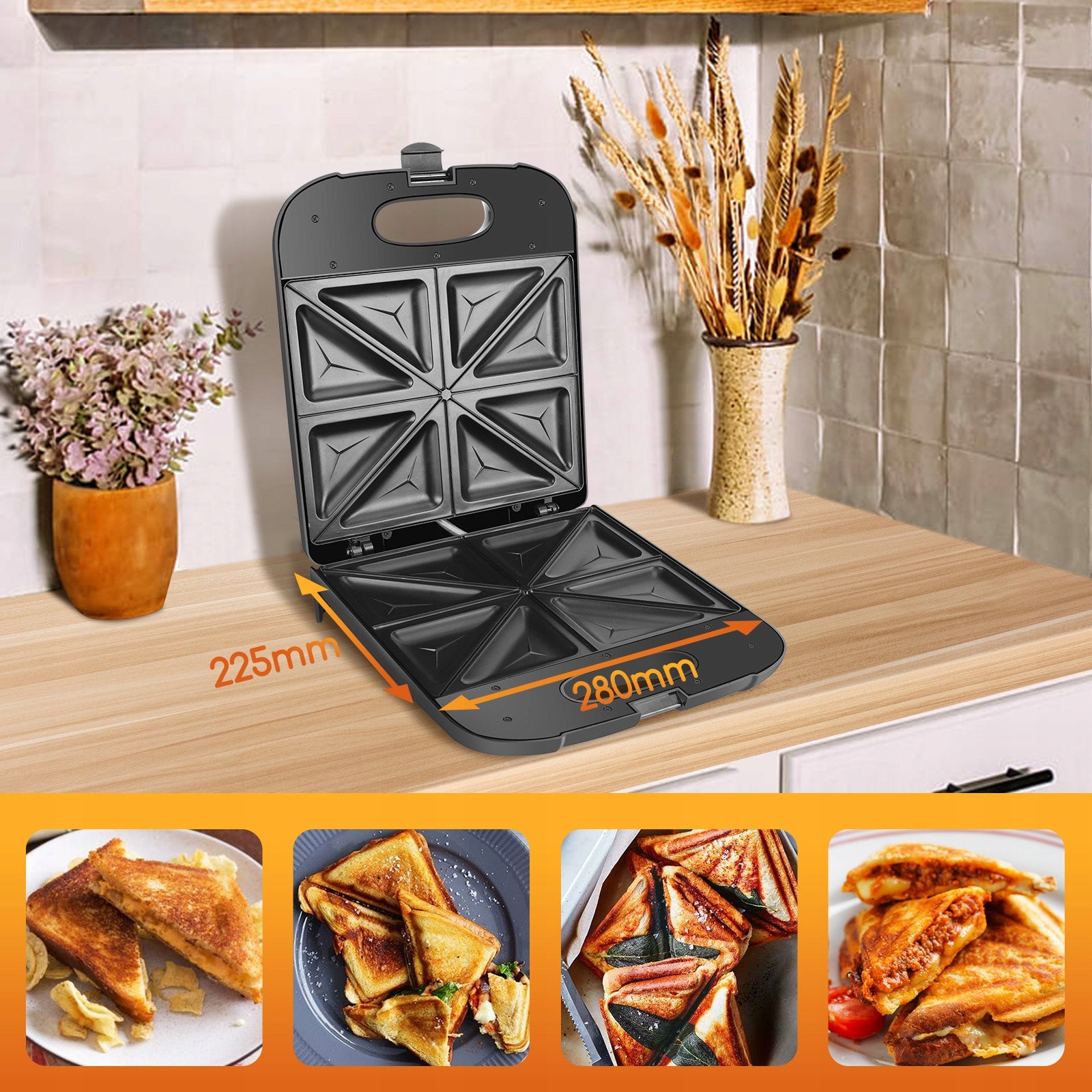 Sandwich Toast Toaster 1400W Toaster Large XXL 4 Sandwiches Power rating 1400 W