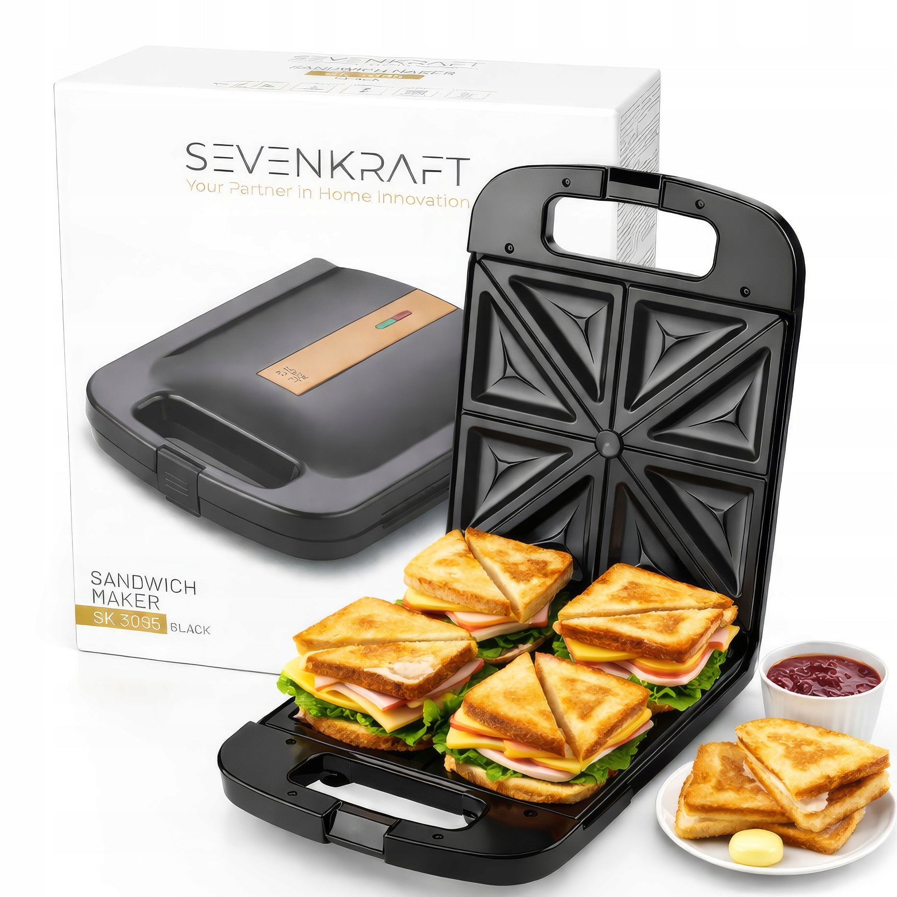 Sandwich Toaster Electric 4 Sandwiches Non-stick Coating