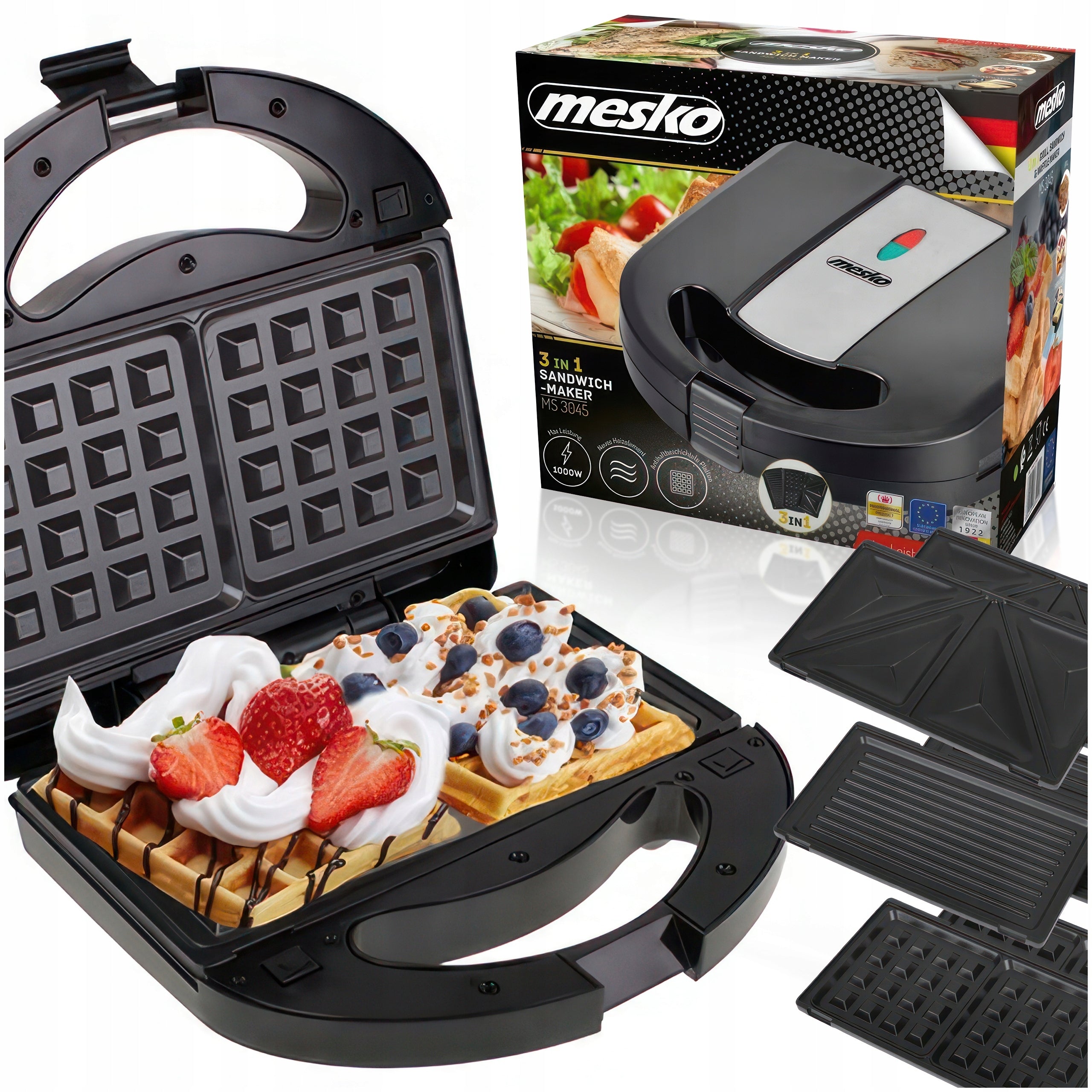 Sandwich Toaster Waffle Iron Sandwich Grill 3in1 Large Mesko MS 3045