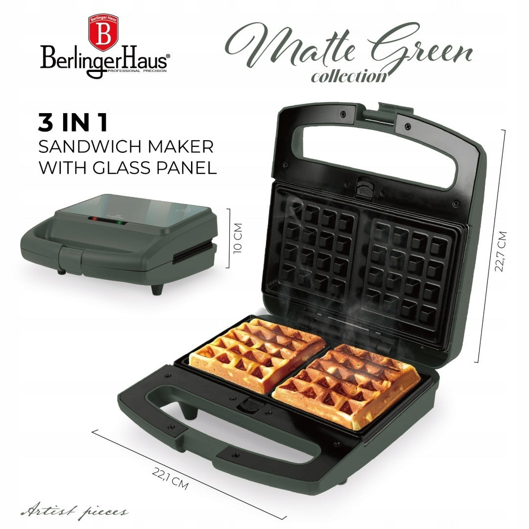 Sandwich toaster 1000W 3in1 BerlingerHaus BH-9978 Matte Green Brand Berlinger Haus