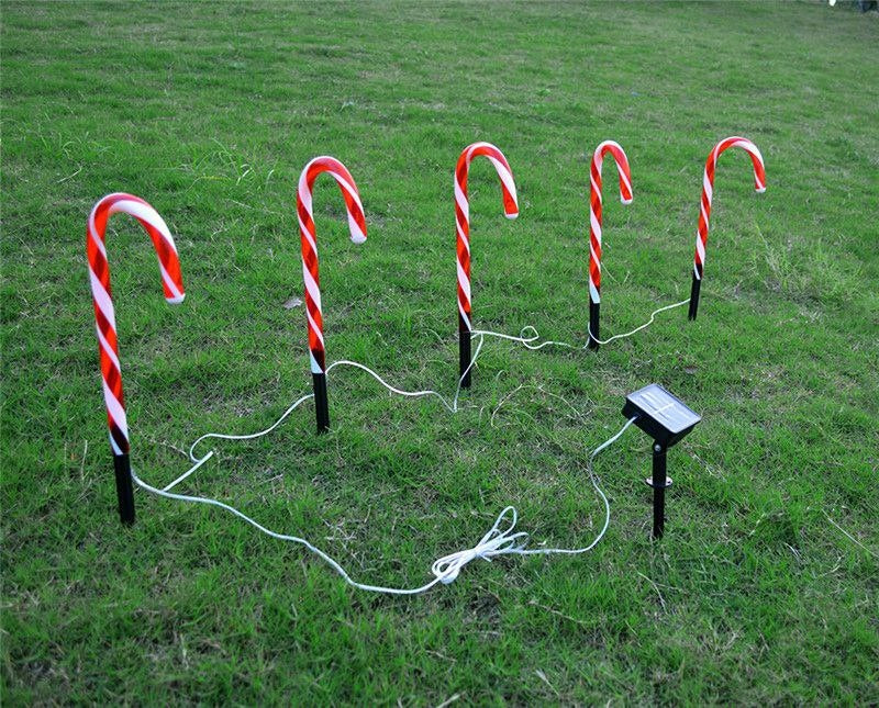Santa Claus Cane Christmas Ornament LED SOLAR Lights 6 PCS Manufacturer code Lampki Solarne