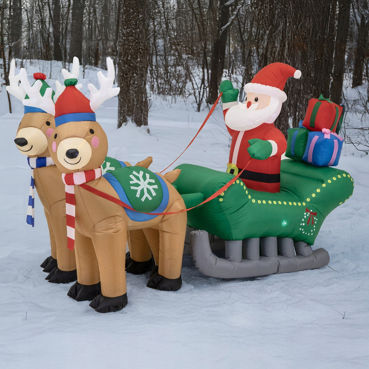 Santa Claus Inflatable Christmas Decoration Sleigh Reindeer Inflatable Figurine Packaging status original