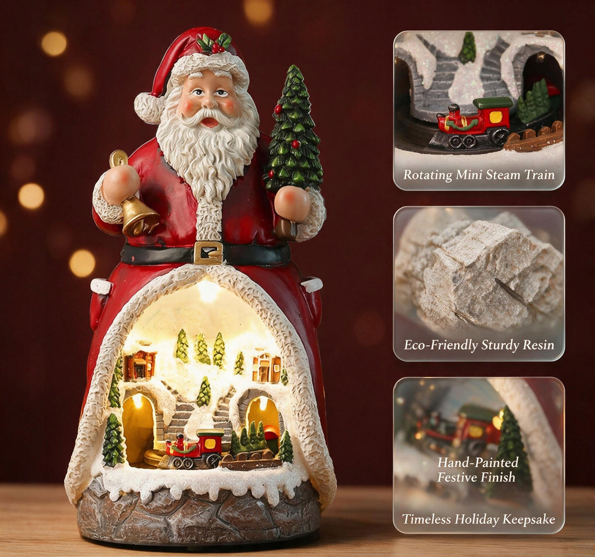 Santa Claus figurine with moving train LED lights music Packaging status original