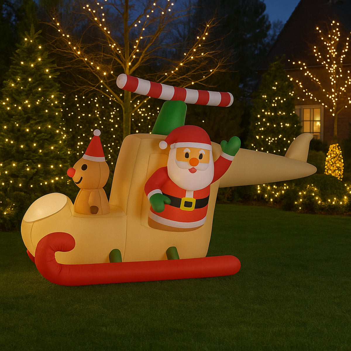 Santa Claus in Sleigh Flying Inflatable Christmas Decoration 160cm Brand Real Garden