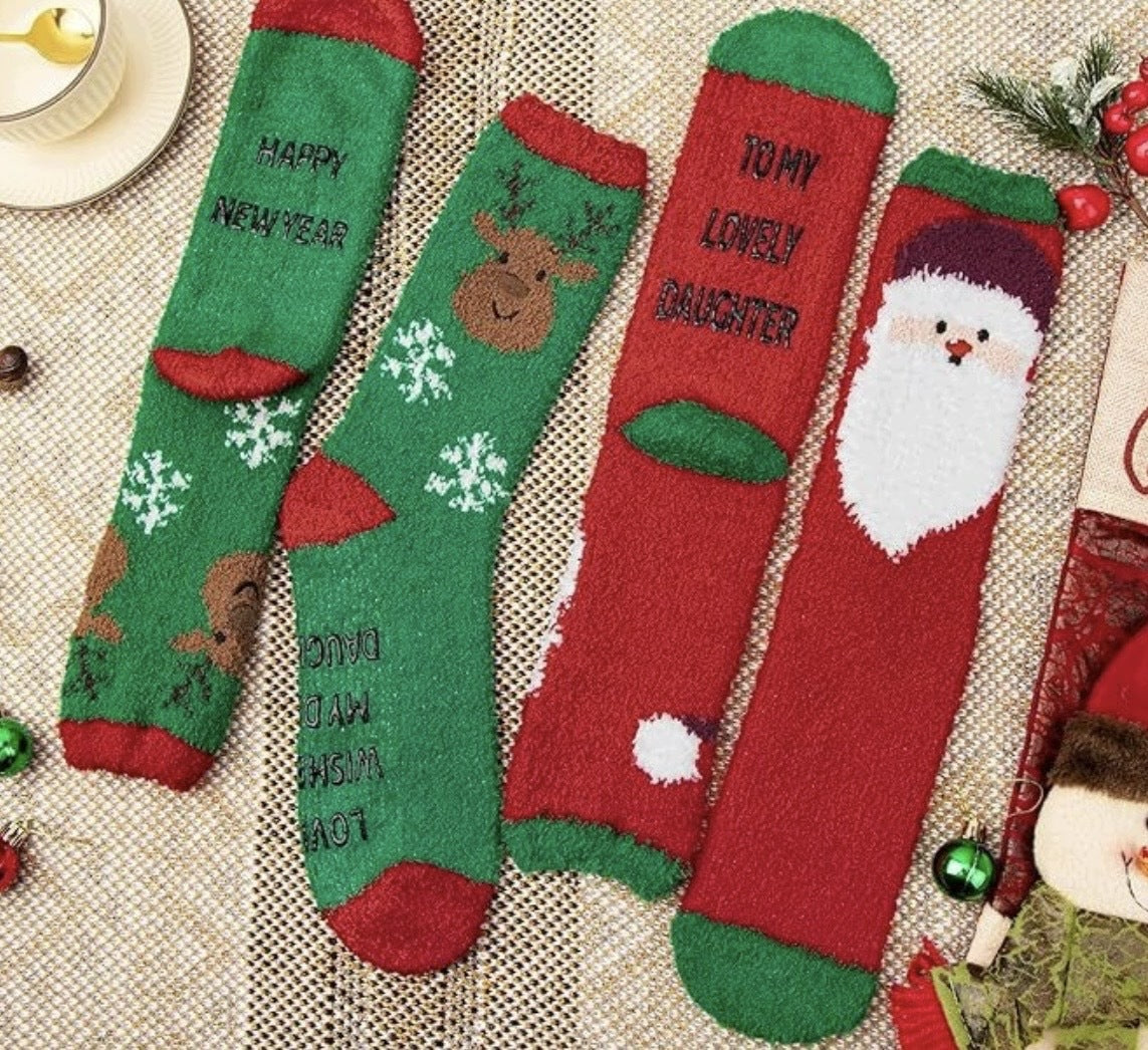 Santa Socks Christmas Non-Slip 2 Pairs Santa Reindeer Gift Packaging status original