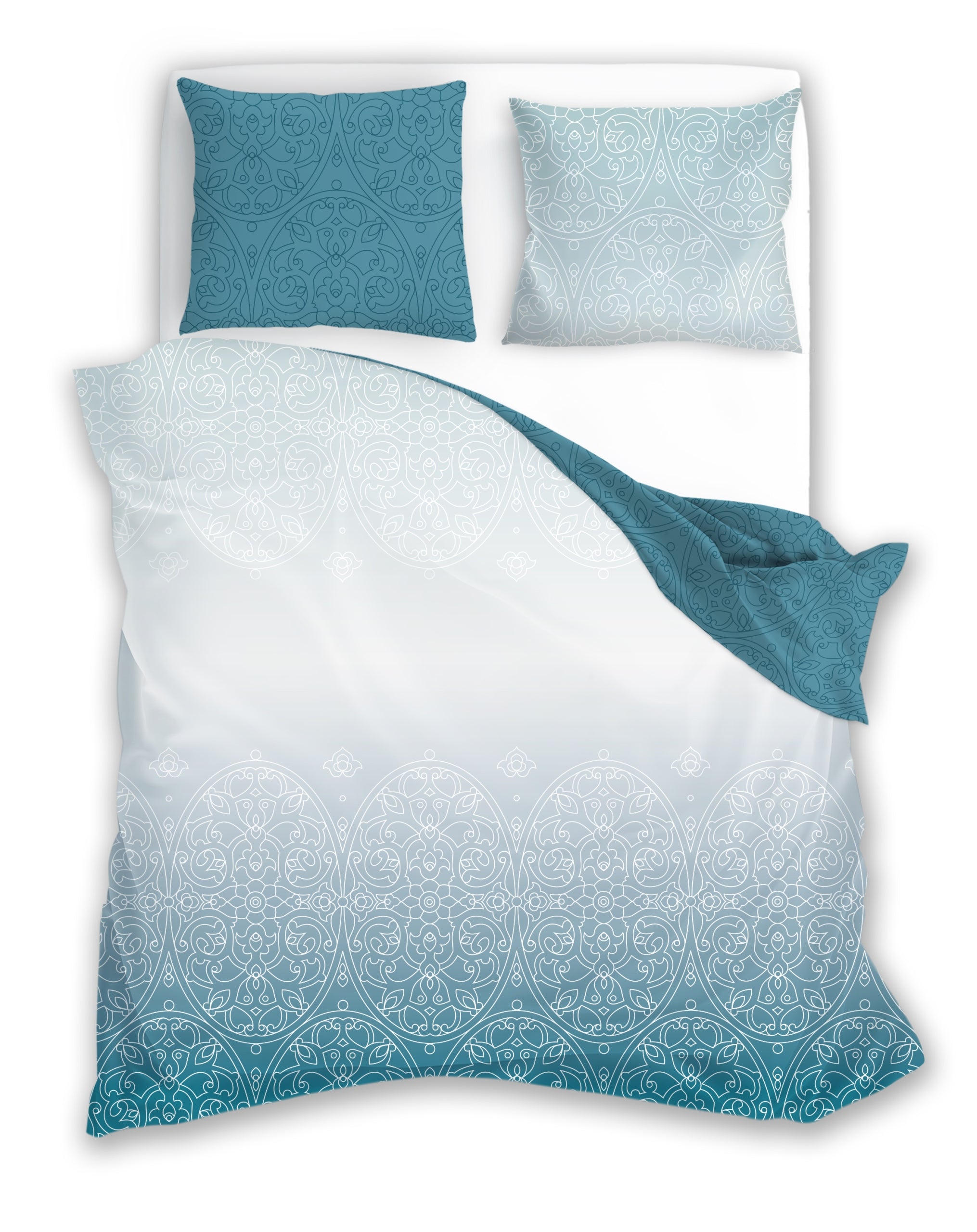 Satin bedding 140x200 Milagro Verde blue ornaments with pillowcase Faro