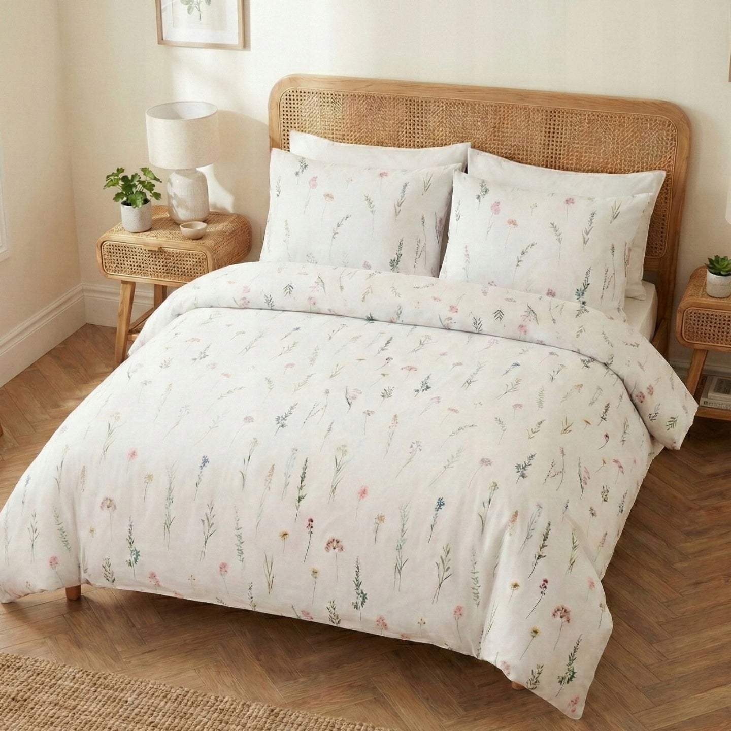 Satin cotton bedding 160x200 field flowers white OEKO-TEX zipper Packaging status original