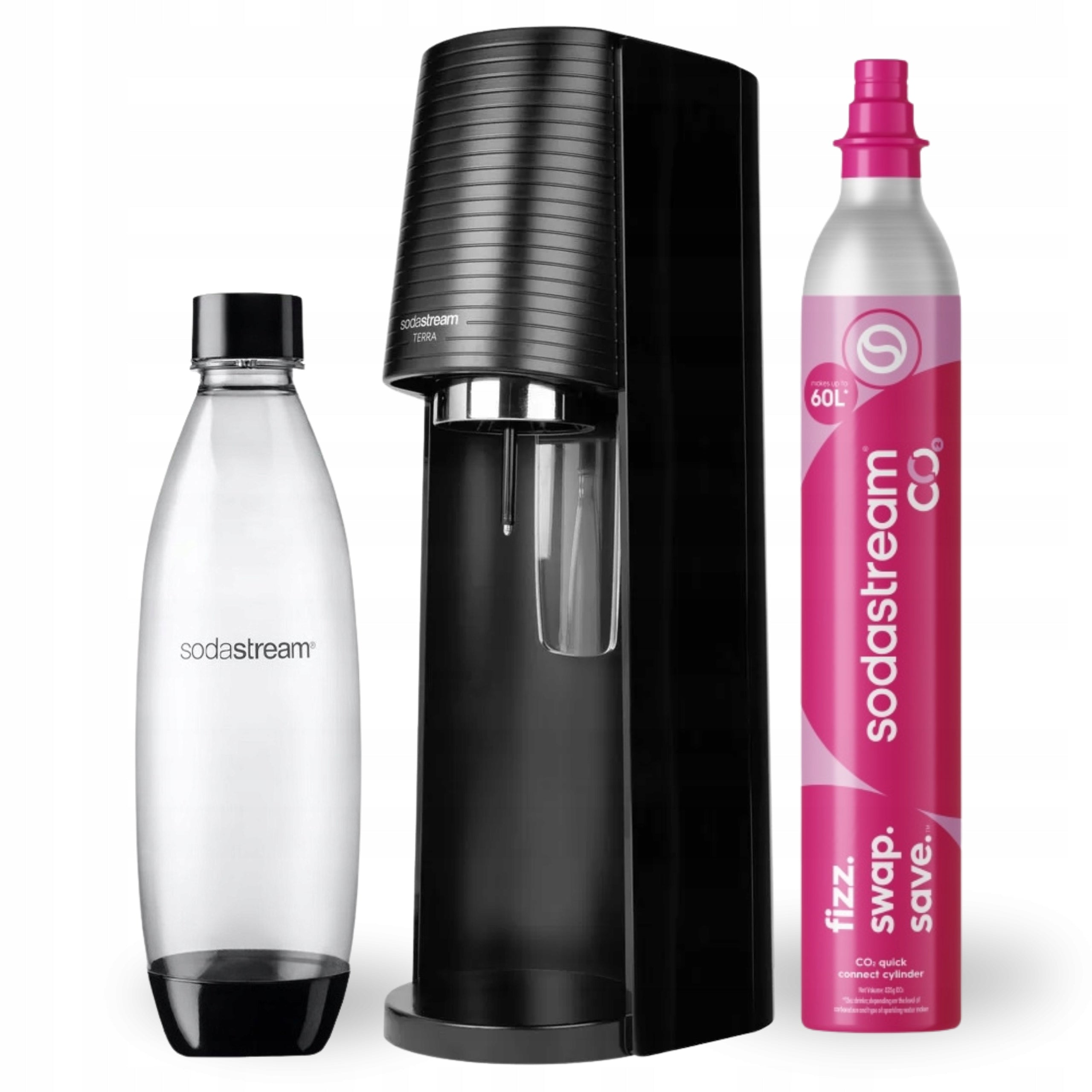 Saturator Black Terra SodaStream + 1L Bottle + Lipton Ice Tea Lemon Syrup Packaging status original