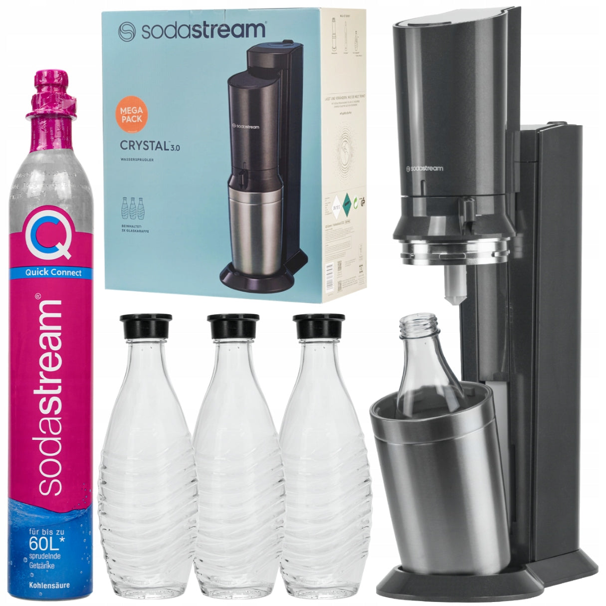 Saturator SodaStream Crystal 3.0 Titan QuickConnect + 3 carafes