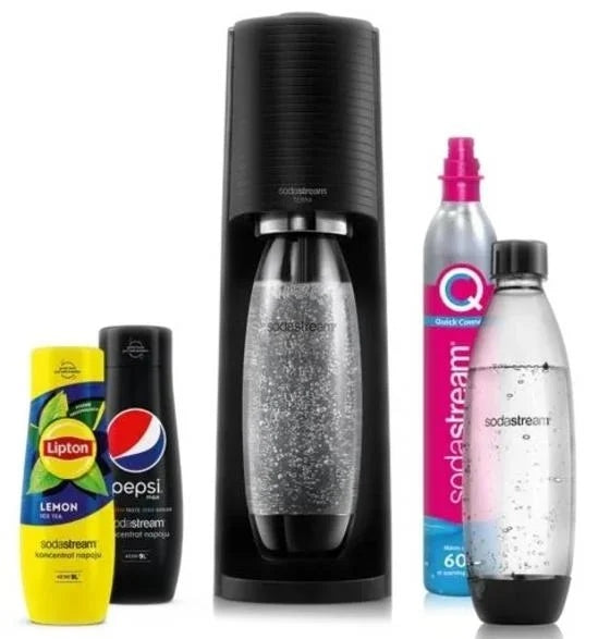 Saturator SodaStream Terra Black 2 l + CO2 cartridge, 2x 1L bottle, syrups