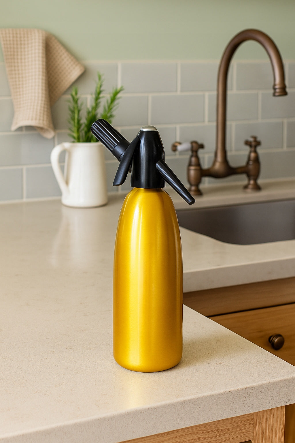 Saturator for sparkling water 1L QUICK SODA SA-01L ART home portable siphon Dominant color yellow/gold