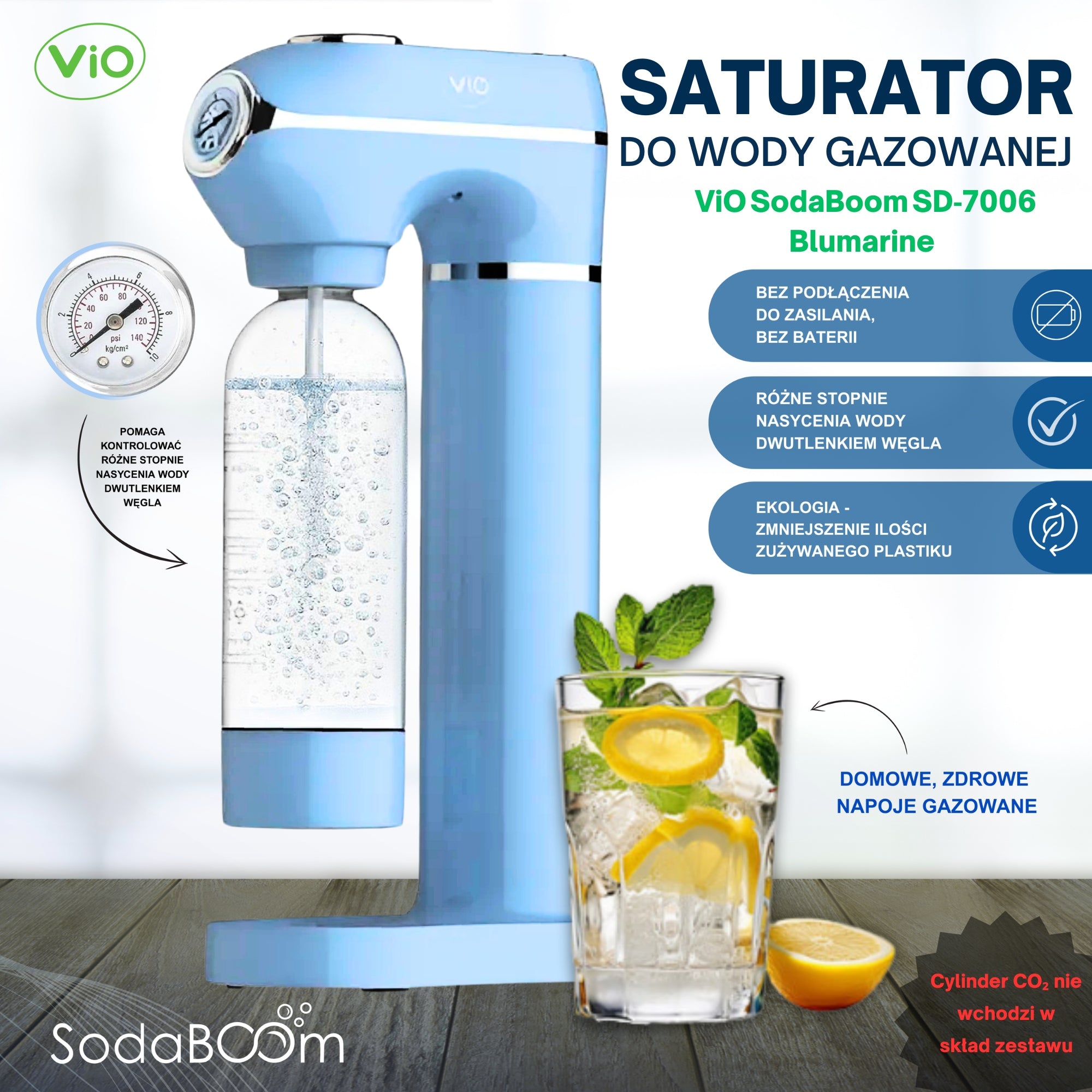 Saturator for sparkling water ViO SodaBoom SD-7006 blumarine with pressure gauge Brand ViO