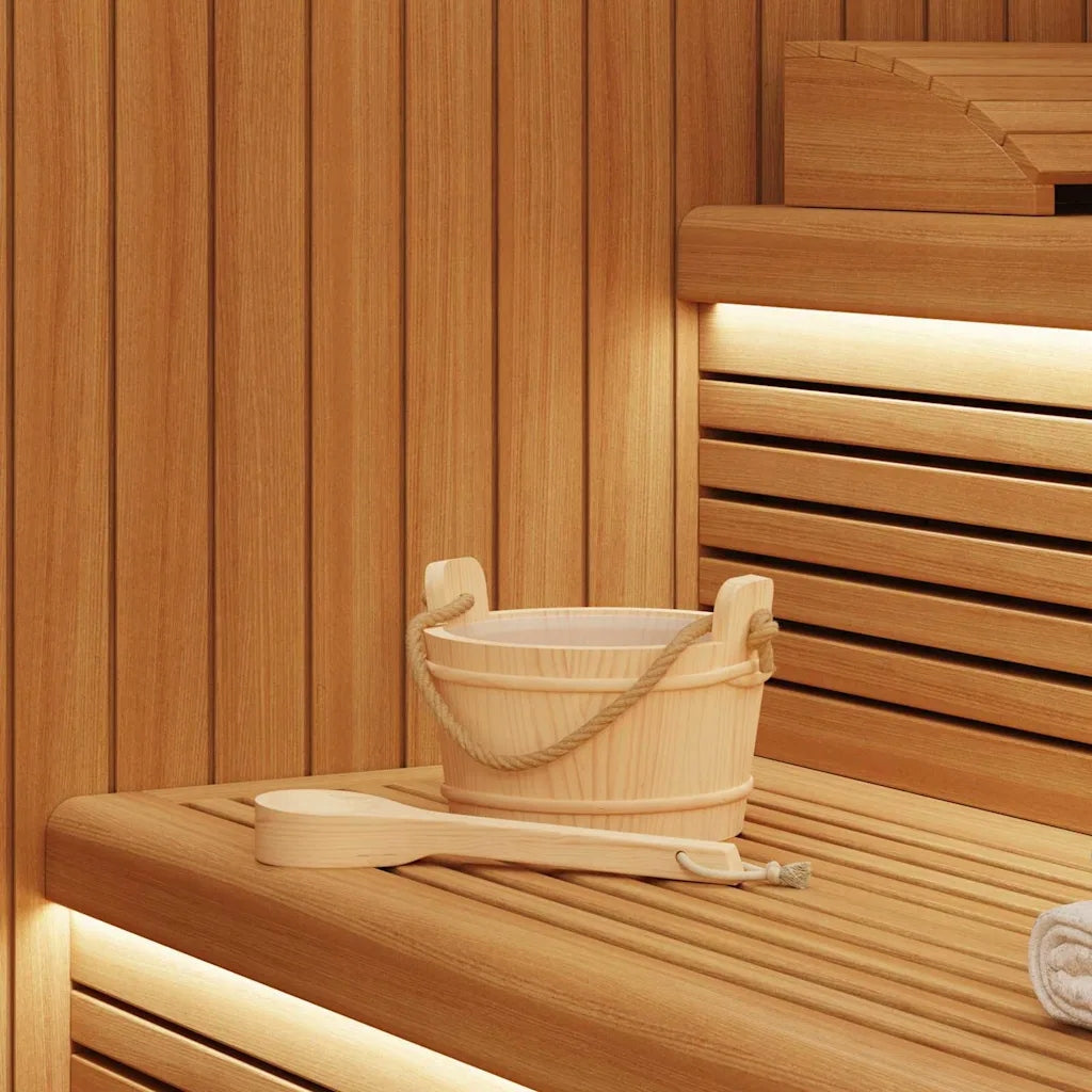 Sauna Bucket 2 pcs Brown Solid Pine Wood and Hemp Medical device no