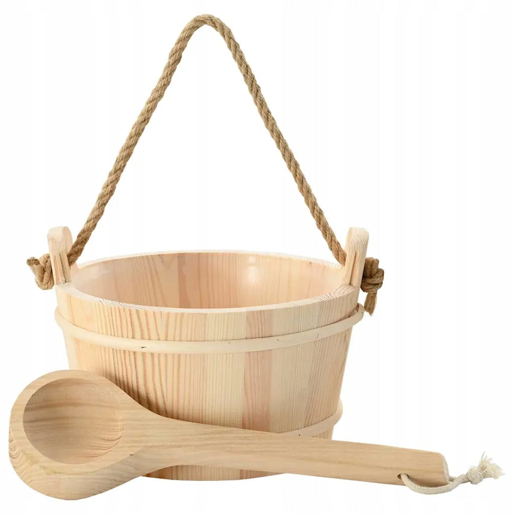 Sauna Bucket 2 pcs Brown Solid Pine Wood and Hemp