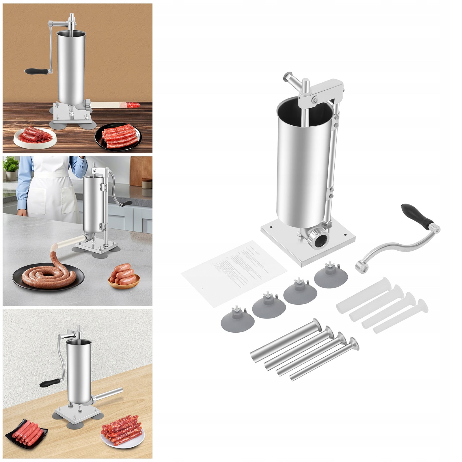 Sausage Maker 3l Vertical Manual Sausage Stuffer Machine + 4-Stuffing Tube