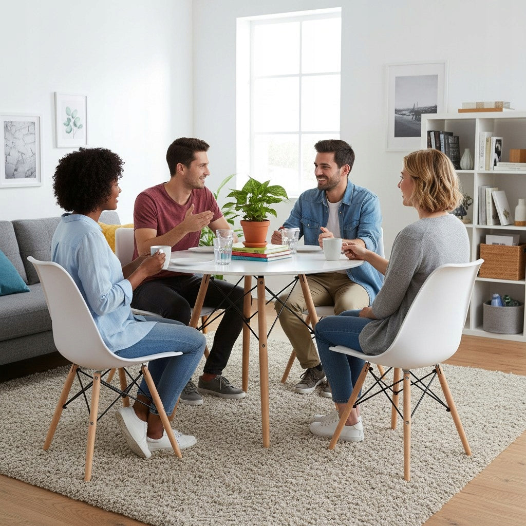Scandinavian Round White Table 80cm For Kitchen Living Room + CLOTH Packaging status original