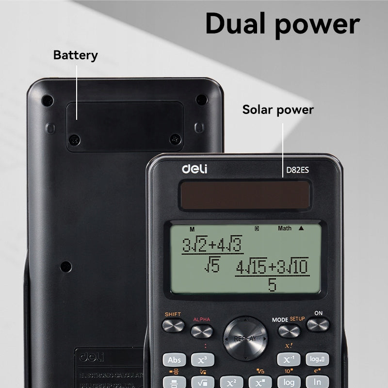 Scientific calculator Deli Dual power supply 5 calculation modes Manufacturer code ED82ES-MX-01