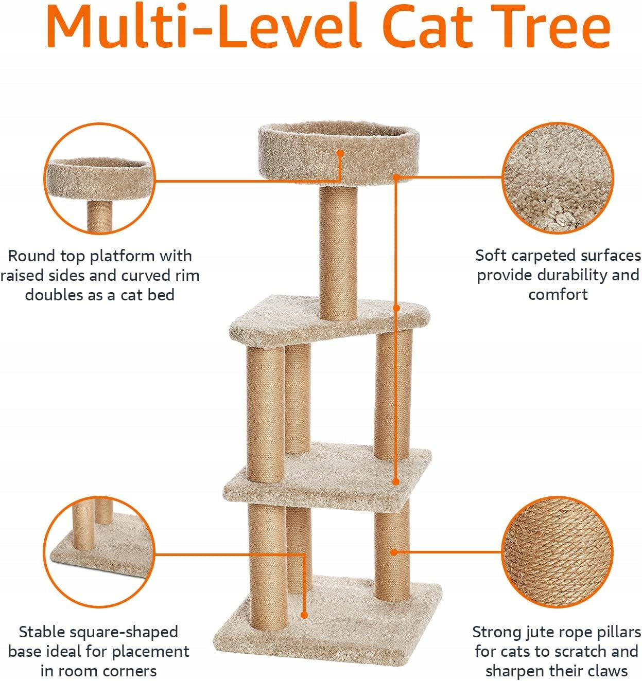 Scratcher, bed, scratching post Amazon Basics 116,5 cm Kind tall scratching post bed scratching post