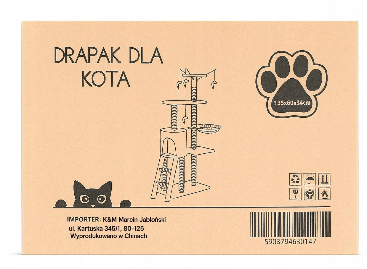 Scratcher cat booth tree bed Cottage posts 138cm 6 levels (F014) Height (cm) 101 - 160 cm