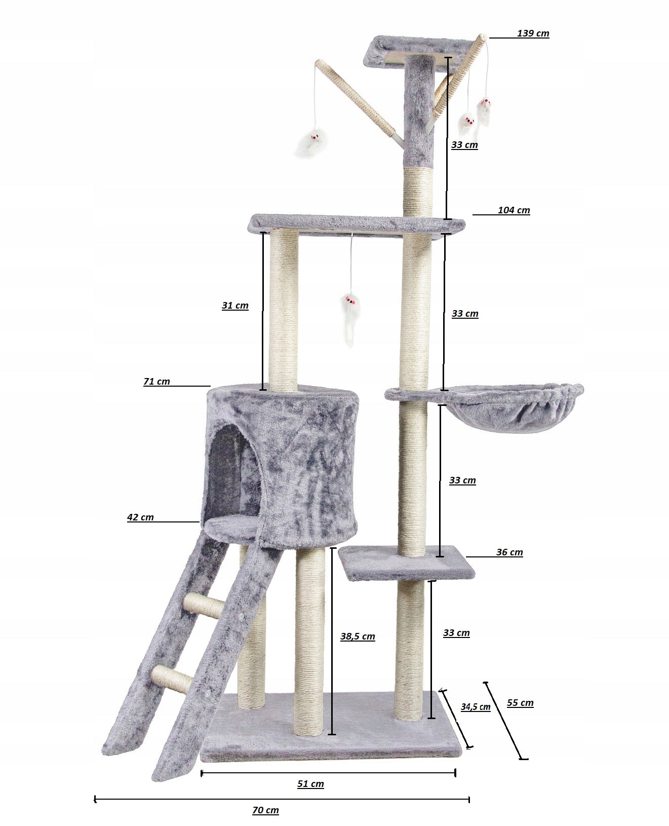 Scratcher cat booth tree bed Cottage posts 138cm 6 levels (F014) Kind tall scratching post bed scratching post scratching tower