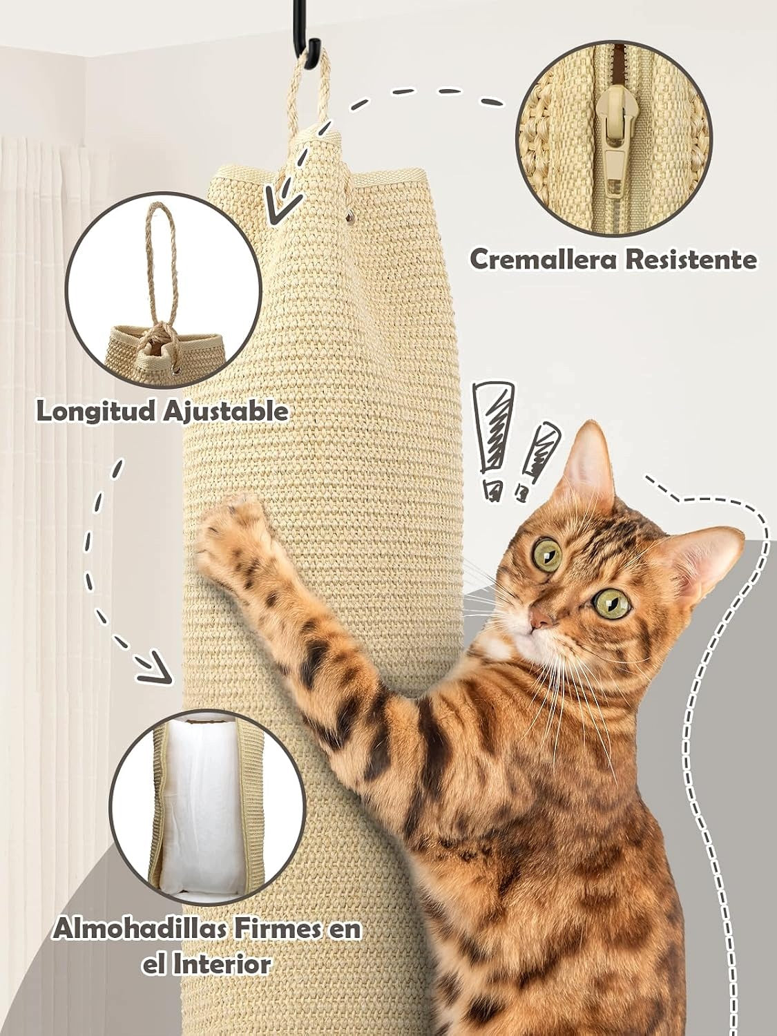 Scratcher ceiling climbing bag for cats 240 cm hook and fillers Brand no brand