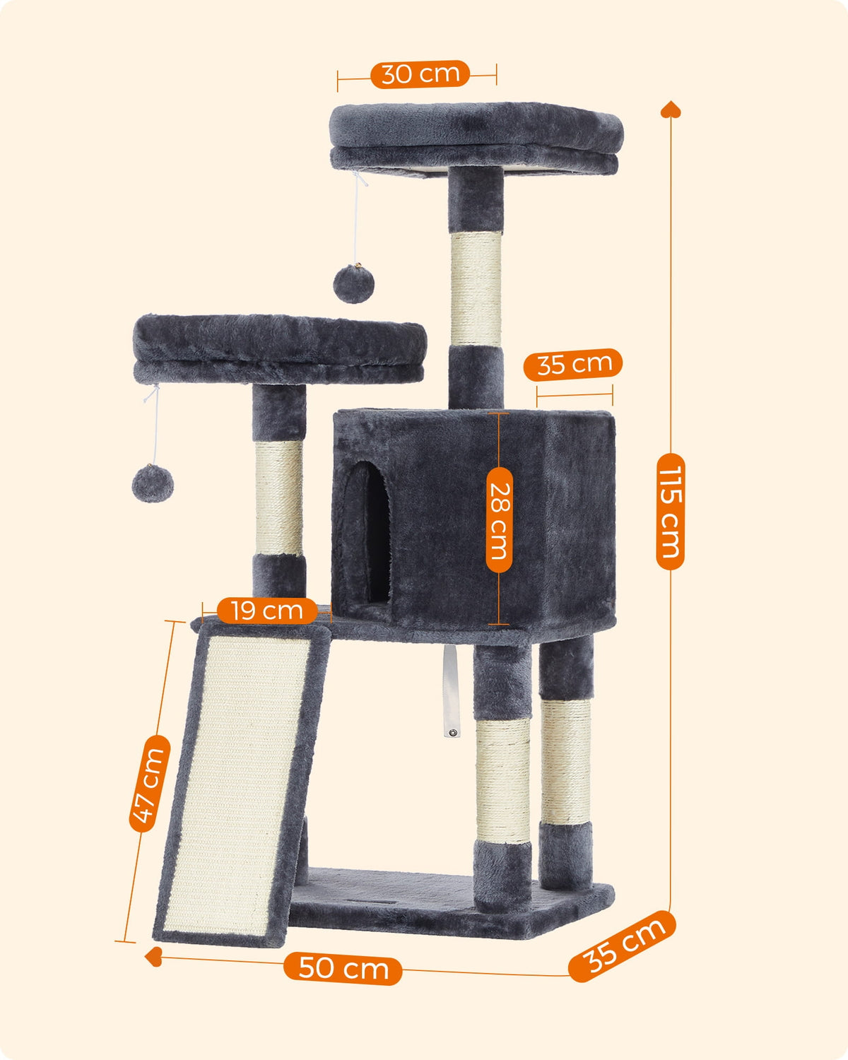 Scratcher tower with bed 5 levels grey sisal 115 cm 50x35 for cat Manufacturer code PCT141G01
