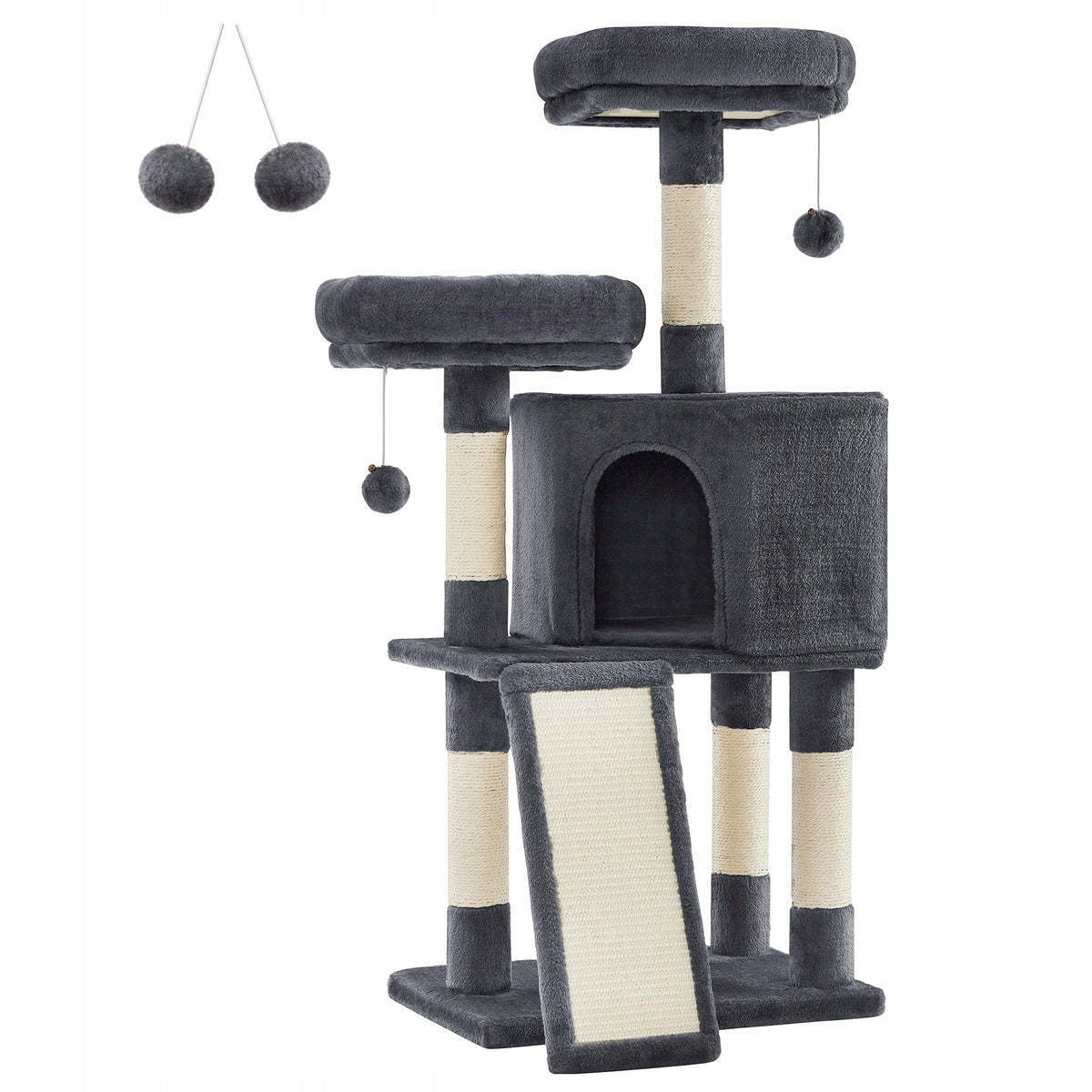 Scratcher tower with bed 5 levels grey sisal 115 cm 50x35 for cat