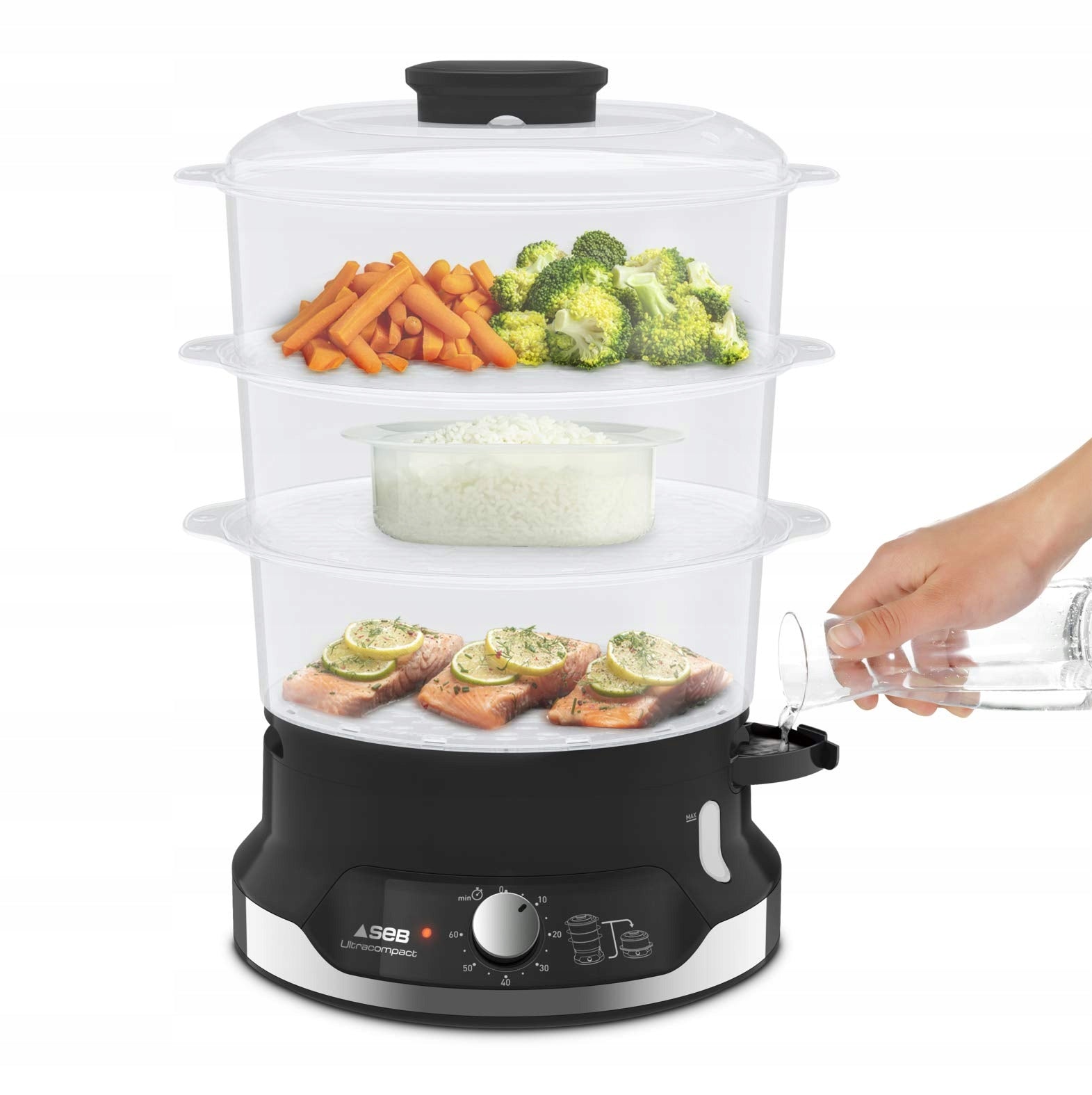 Seb VC204800 Steamer Ultracomimpact 9l 800W 3 bowls black
