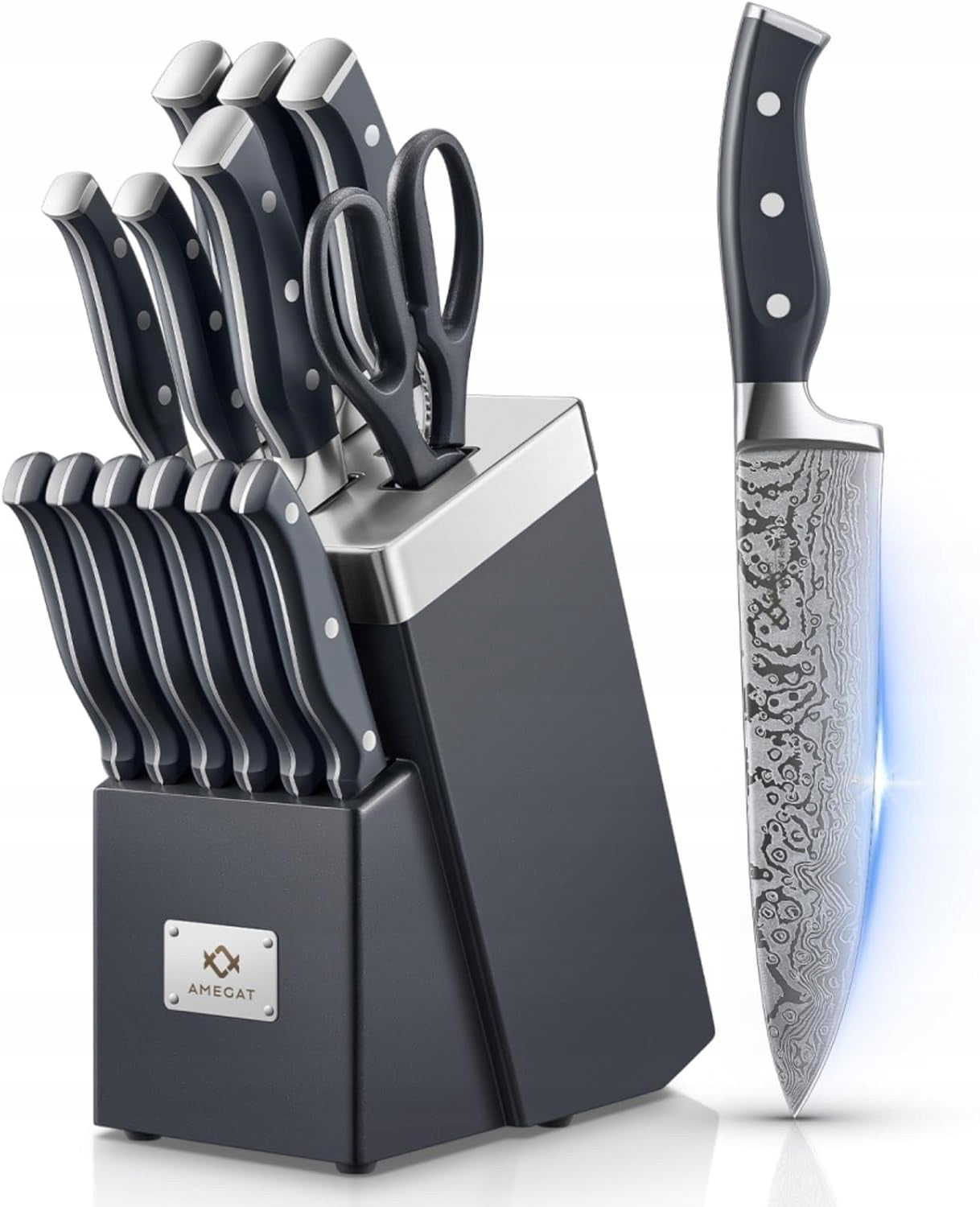 Self Sharpening Kitchen Knife Set Forged Amazing Sharpness Block