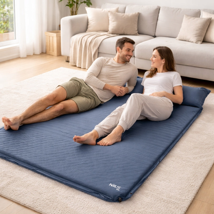Self-inflating mat Mattress Mat Double with Pillow 186x130x3 cm Color gray