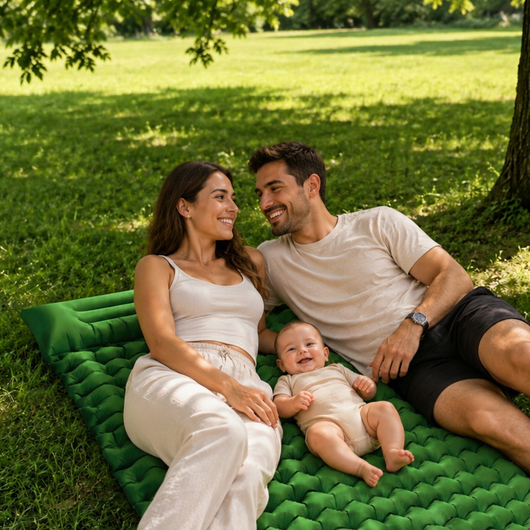 Self-inflating mattress tourist double green built-in pump bed Packaging status original