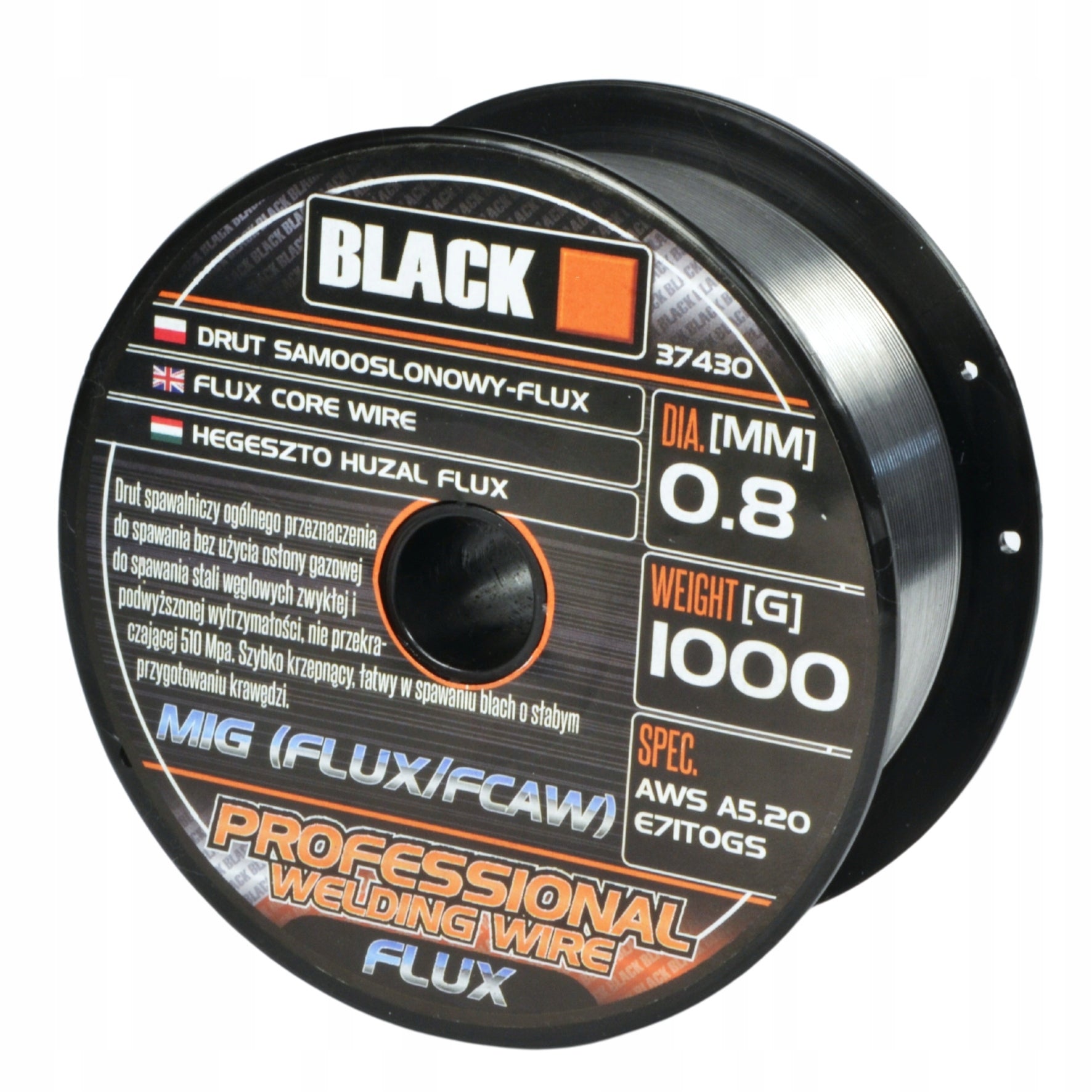 Self-shielding core welding wire FLUX 0,8mm 1kg 1000g 1kg FCAW BLACK Manufacturer code 37430