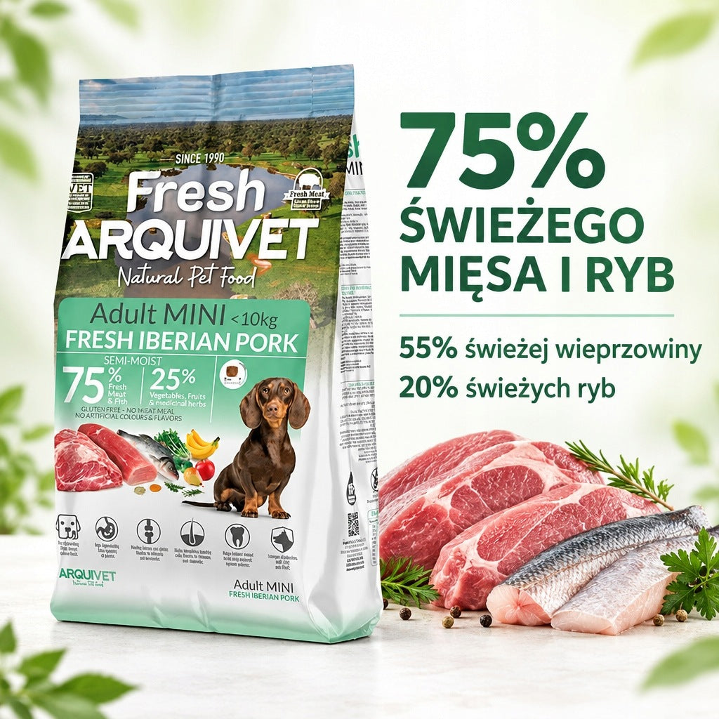 Semi-moist dog food ARQUIVET Fresh Mini Iberian Pork 2,5kg Packaging status original
