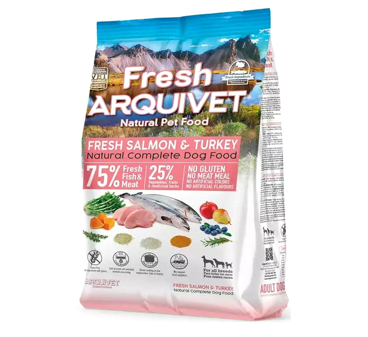 Semi-soft food ARQUIVET FRESH 75% Meat Salmon Turkey Without Chicken 2,5 kg