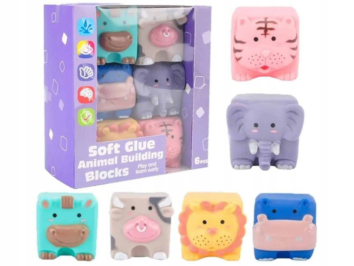 Sensory BLOCKS SENSORY TOY Soft Rubber ANIMALS Color 6PCS