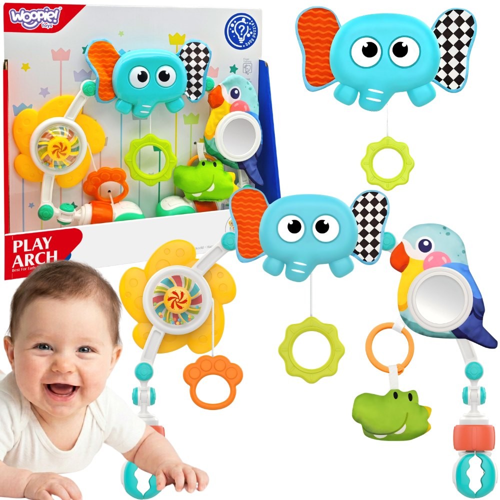 Sensory Bow Headband For Bed Stroller Elephant Parrot Pendants WOOPIE BABY