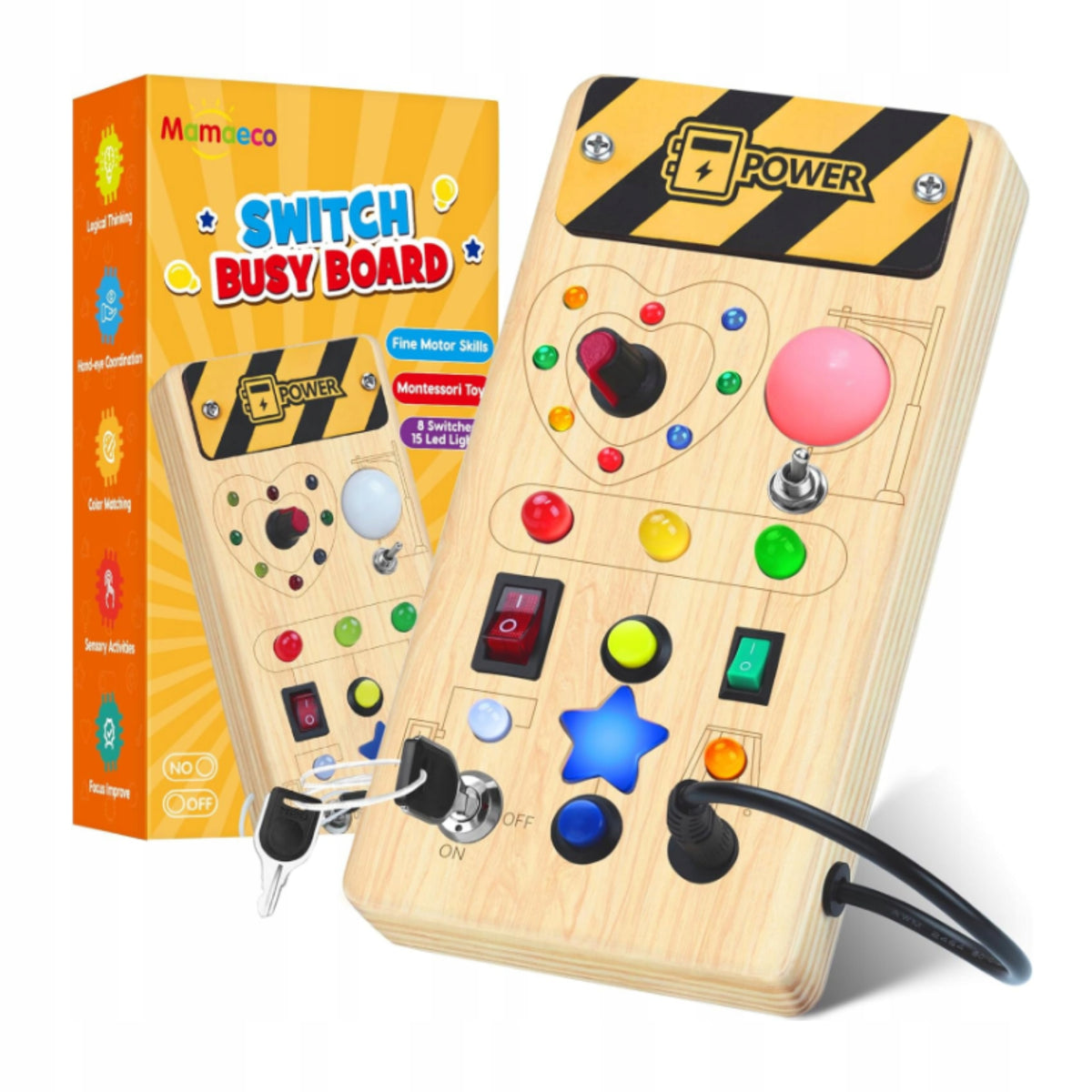 Sensory Manipulation Board for Kids Lights Gift Birthday 8in1