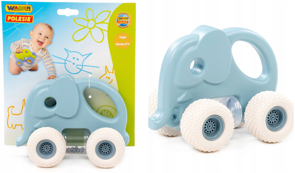 Sensory Rattle Elephant Baby Gripcar Rubber Wheels 1+