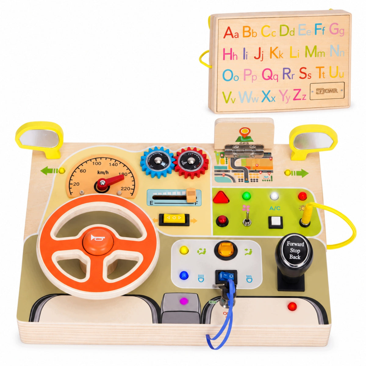 Sensory Steering Board Wooden Steering Wheel Auto LED Sounds 3+
