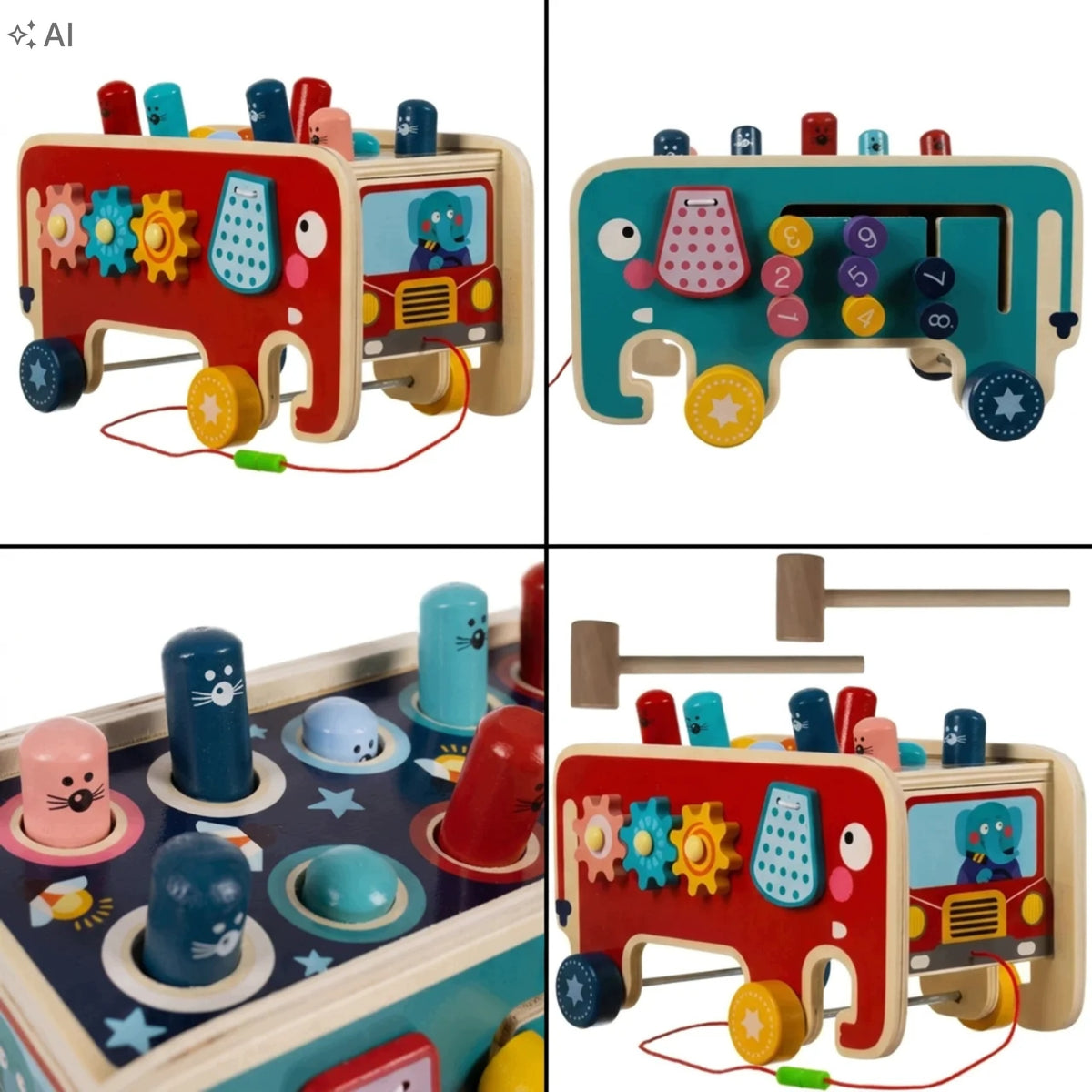 Sensory Toy Educational Punch Wooden Elephant Gift Year Manufacturer code Drewniany Dłoń Zabawka Sezonello