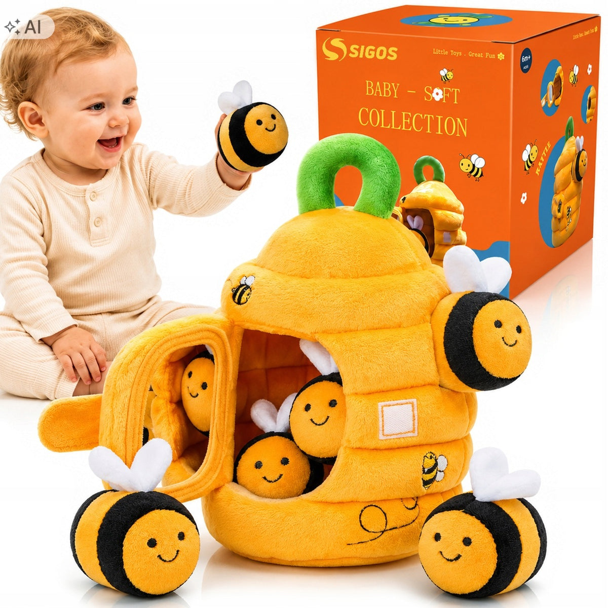 Sensory Toy for Infants Plush Ul Bees 6m+ Educational