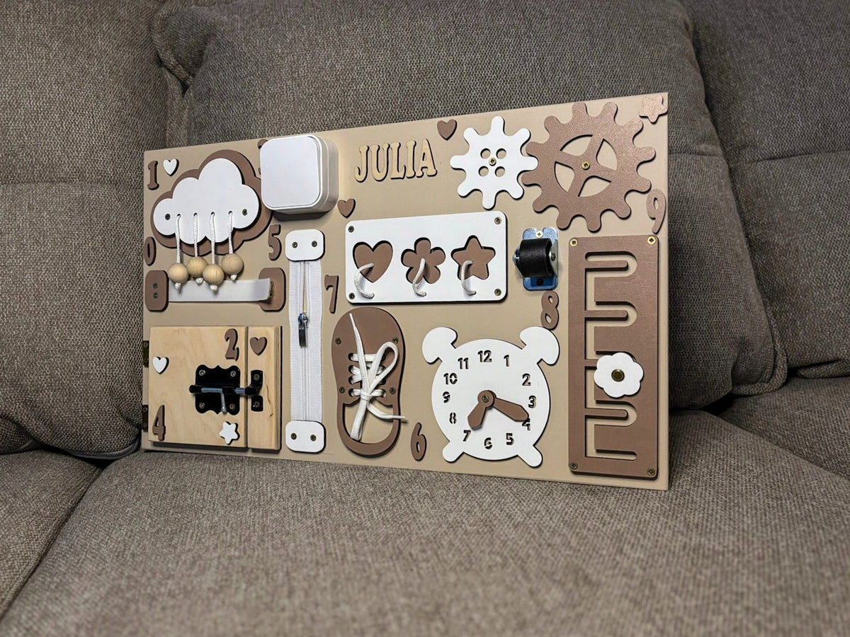 Sensory manipulation board MONTESSORI S Name Freebie Color beige