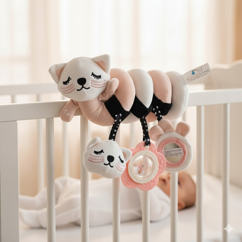 Sensory pendant plush Kitten with mirror and rattle Bocioland Brand Bocioland